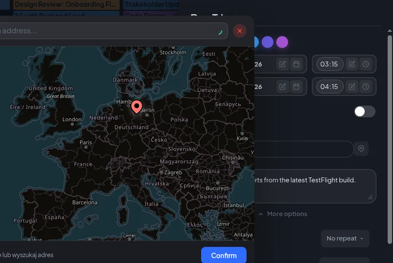 arkCalendar — geolokalizacja na OpenMaps