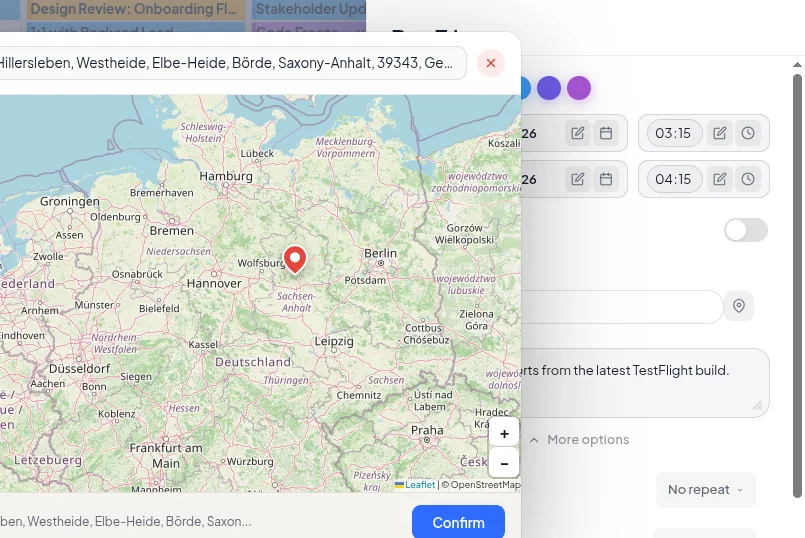 arkCalendar — geolokalizacja na OpenMaps